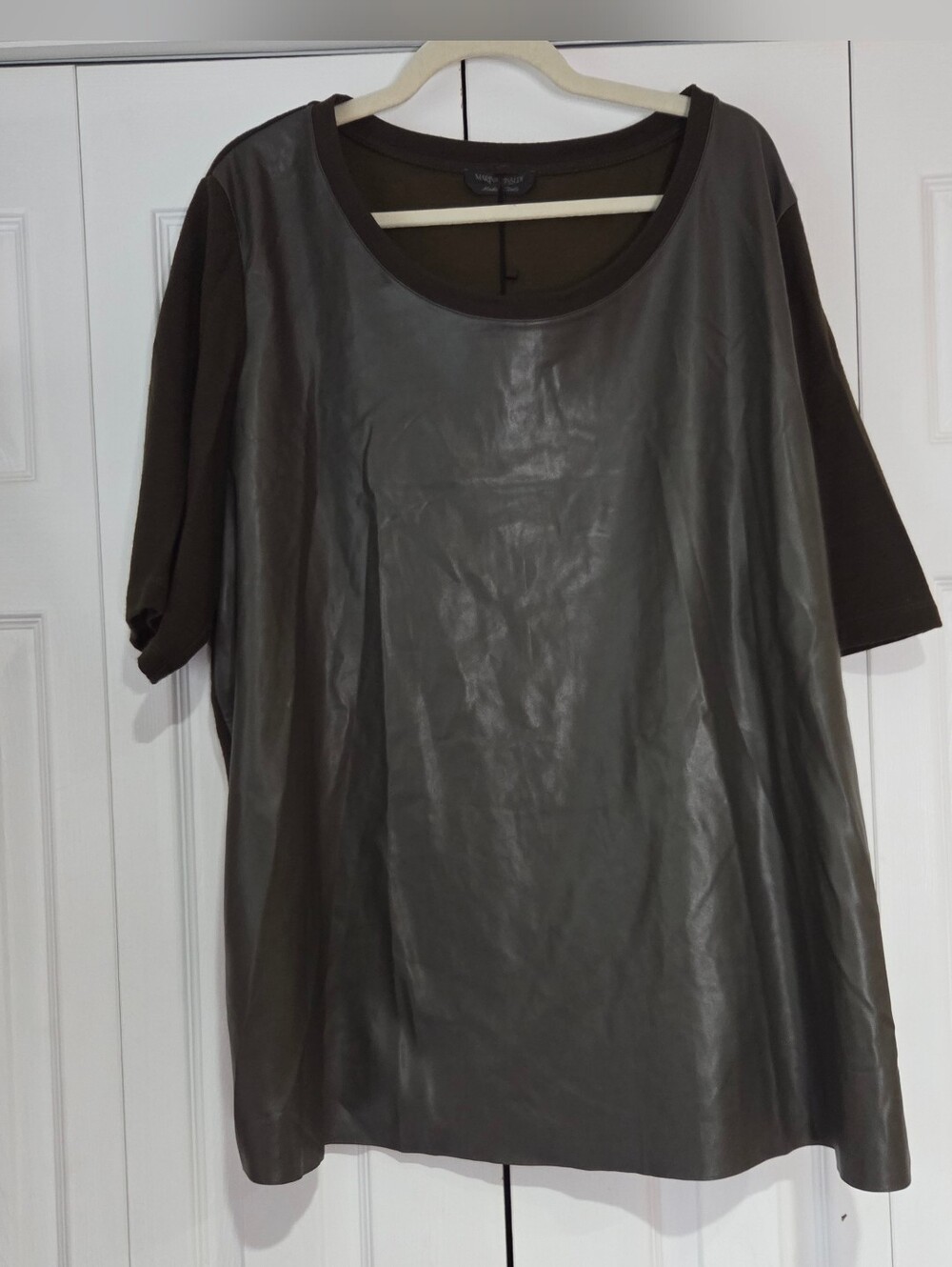 Marina Rinaldi "VITA" Dark Green Vegan Leather Short Sleeve‎ Shirt XXL (22-24)